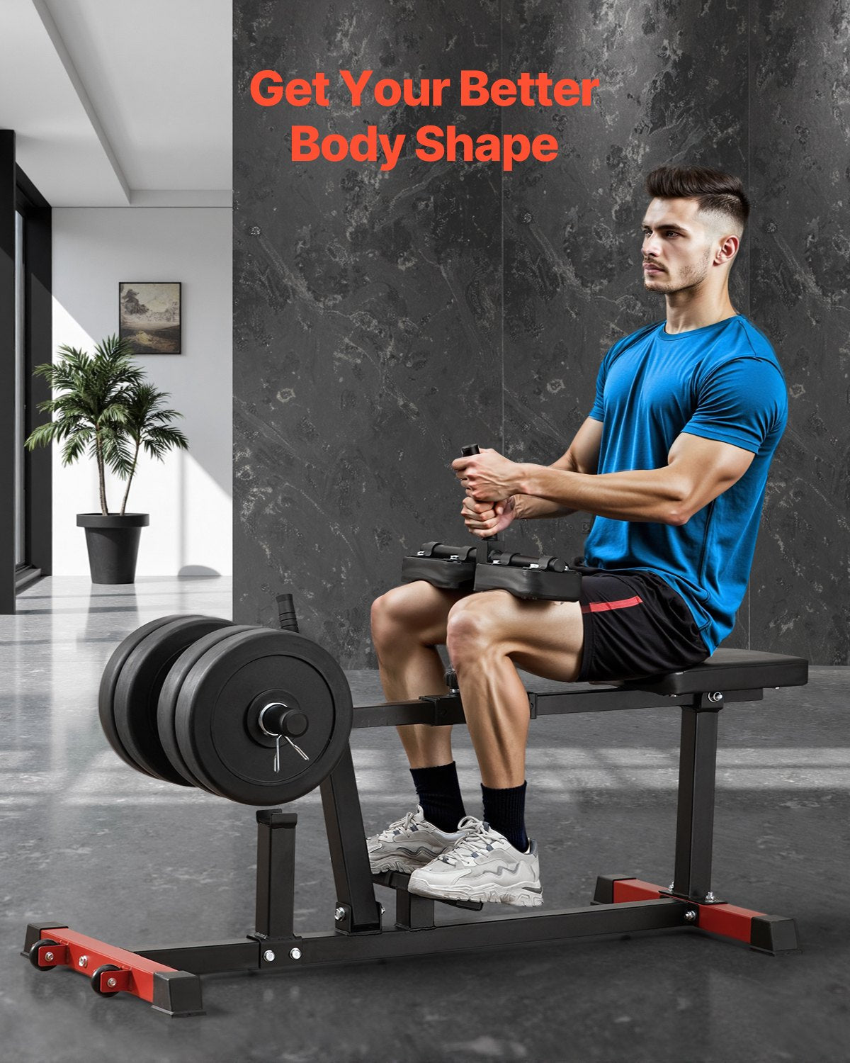 Sittande vadmaskin, vadlyftsmaskin med kapacitet på 440 pund, sittande vadlyftsmaskin för benträning hemmagym, vadträningsutrustning, specialmaskin för underkroppen, passar 1/2 tums viktskivor