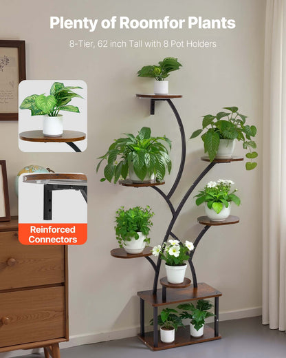 Plant Stand Indoor with Grow Lights, 157.5cm Tall 8-Tier Lighted Plant Shelf, Metal Corner Plants Holder, 3 Timer & 10 Brightness, Tree-Shaped Flower Display Rack for Living Room Balcony Decor