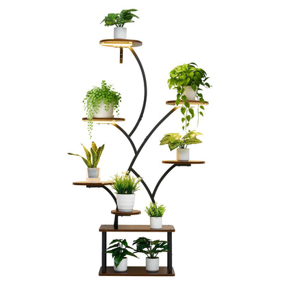 Plant Stand Indoor with Grow Lights, 157.5cm Tall 8-Tier Lighted Plant Shelf, Metal Corner Plants Holder, 3 Timer & 10 Brightness, Tree-Shaped Flower Display Rack for Living Room Balcony Decor