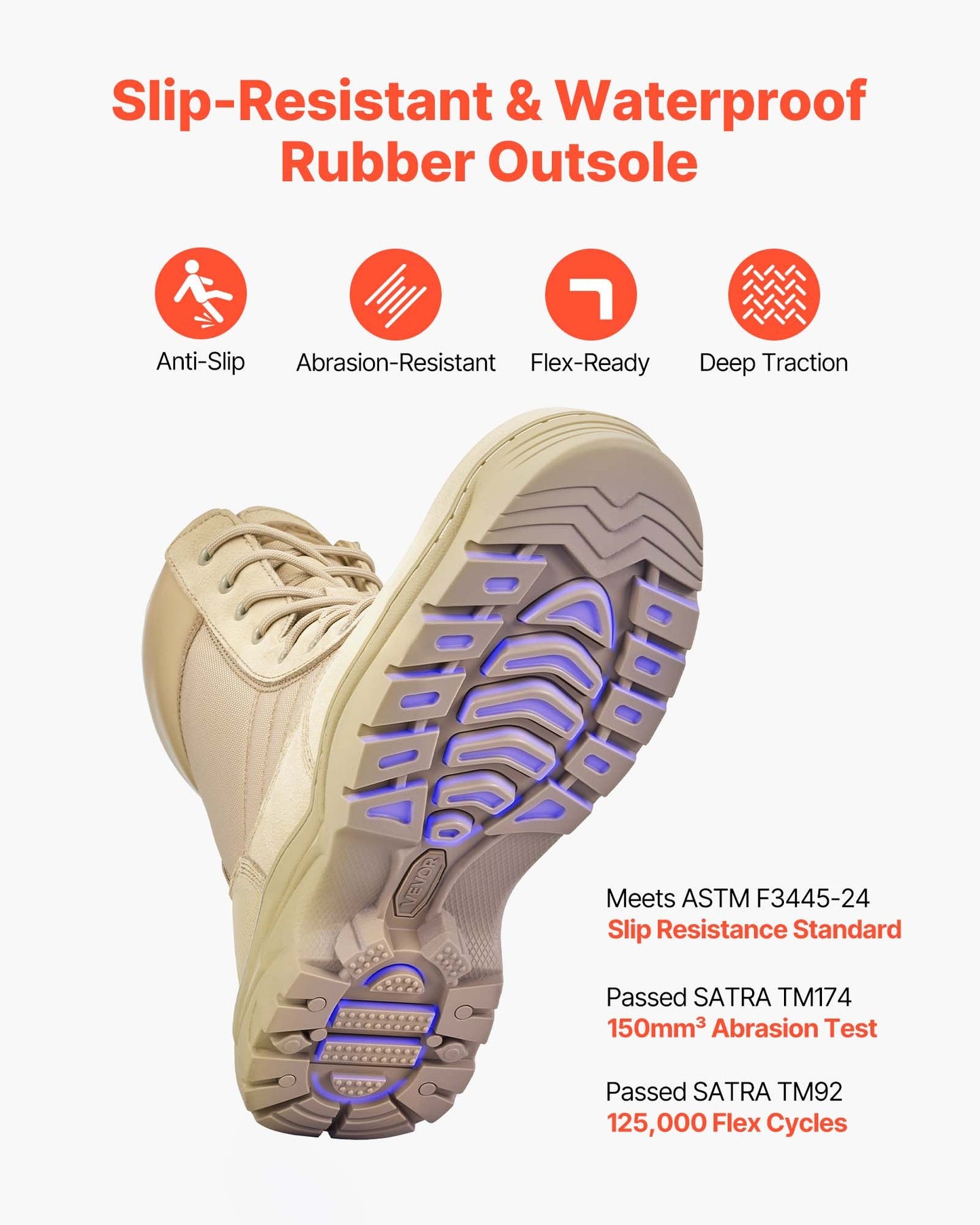 Militära taktiska stövlar för män, 203 mm vandringsstövlar för strid, lätta och andningsbara Interceptor Trooper-stövlar med dragkedja på sidan, för utomhussäkerhet, storlek UK 8, sandfärgade