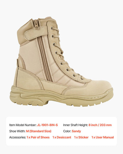 Militära taktiska stövlar för män, 203 mm vandringsstövlar för strid, lätta och andningsbara Interceptor Trooper-stövlar med dragkedja på sidan, för utomhussäkerhet, storlek UK 8, sandfärgade