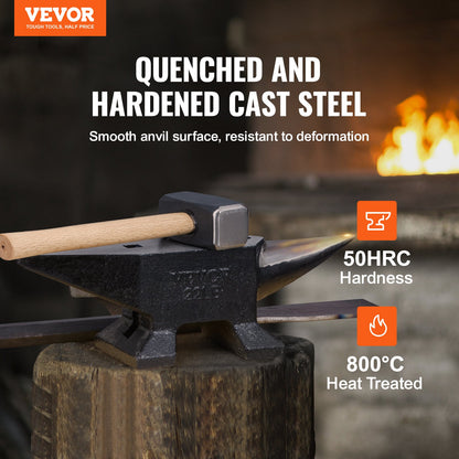 Single Horn Anvil, 10 kg Cast Steel Anvil, High Hardness Rugged Round Horn Anvil Blacksmith, Large Countertop and Stable Base, with Round and Square Hole, Metalsmith Tool for Bending and Shaping
