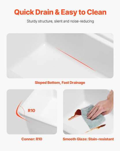 84 cm lantligt diskho, vit arbetsstation för diskho, undermonterade tvättställ i eldfast lera, nedfällbart tvättställ med en ho och flera tillbehör, stor diskmaskinsdiskho för kök
