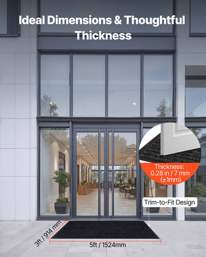 Front Door Mat, 1524 x 914 mm Commercial Floor Mat for Indoor and Outdoor, Stylish Stripedd Industrial Carpet with PVC Backing, Heavy Duty Washable Entry Rug for Hallway, Balcony, Garage, Grey