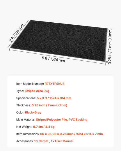 Front Door Mat, 1524 x 914 mm Commercial Floor Mat for Indoor and Outdoor, Stylish Stripedd Industrial Carpet with PVC Backing, Heavy Duty Washable Entry Rug for Hallway, Balcony, Garage, Grey