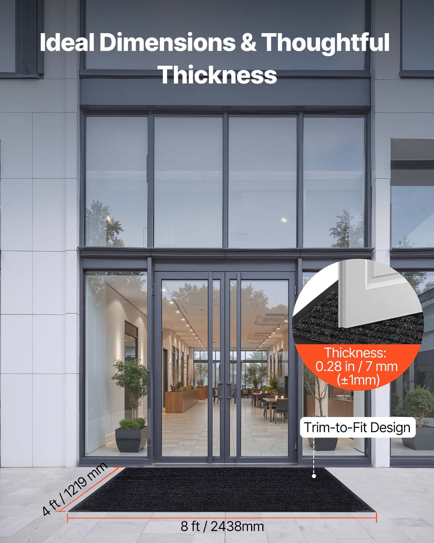 Front Door Mat, 2438 x 1219 mm Commercial Floor Mat for Indoor and Outdoor, Stylish Striped Industrial Carpet with PVC Backing, Heavy Duty Washable Entry Rug for Hallway, Balcony, Garage, Grey