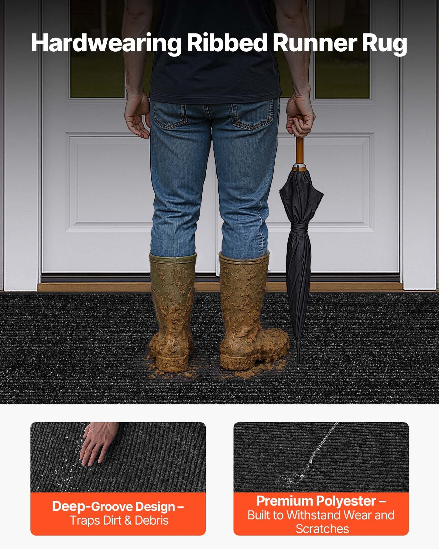 Front Door Mat, 2438 x 1219 mm Commercial Floor Mat for Indoor and Outdoor, Stylish Striped Industrial Carpet with PVC Backing, Heavy Duty Washable Entry Rug for Hallway, Balcony, Garage, Grey