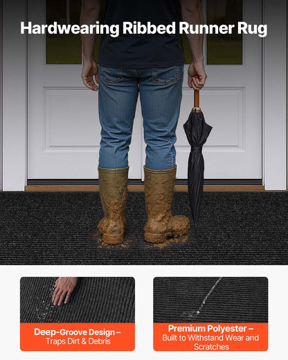 Front Door Mat, 2438 x 1219 mm Commercial Floor Mat for Indoor and Outdoor, Stylish Striped Industrial Carpet with PVC Backing, Heavy Duty Washable Entry Rug for Hallway, Balcony, Garage, Grey