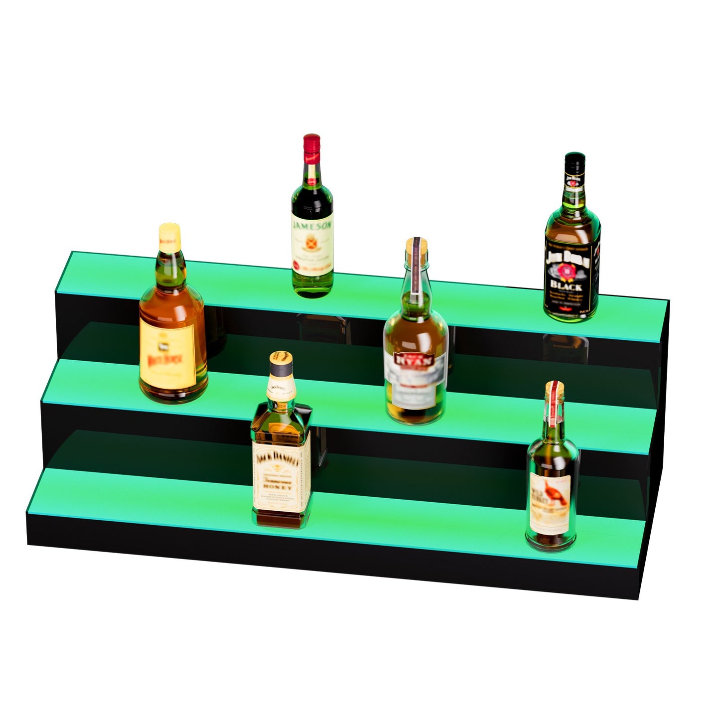 LED Lighted Liquor Bottle Display, 3 Tiers 30 Inch Commercial Illuminated Home Bar Shelf, 3 Steps Whiskey Rack Stand, Acrylic Drink Shelves with RF Remote & App Control, and Multicolor lighting