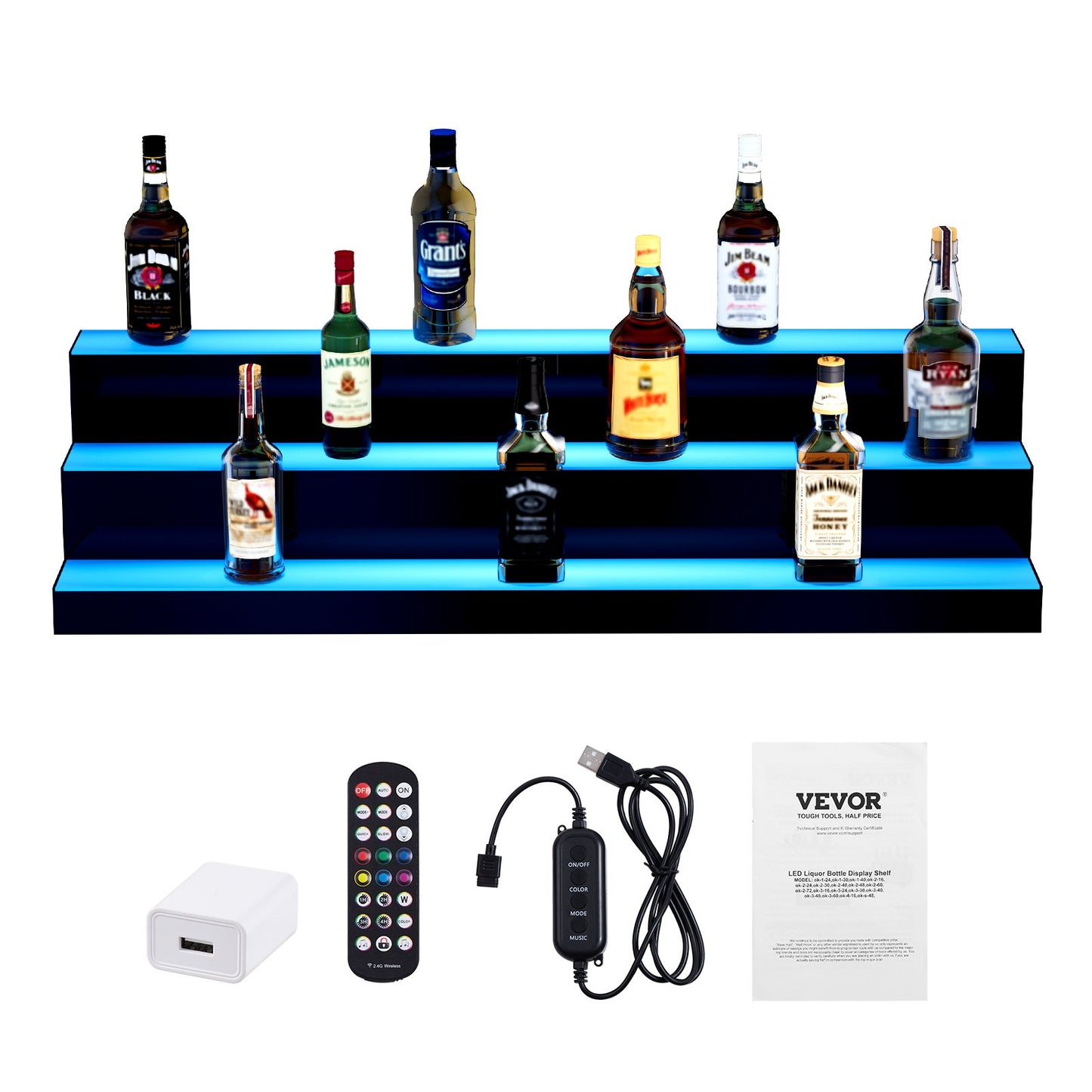 LED Lighted Liquor Bottle Display Bar Shelf RF & App Control 101.6 cm 3-Step