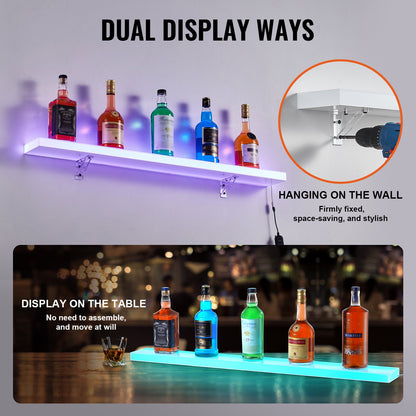 LED Lighted Liquor Bottle Display, 1 Tier 40 Inch Wall Mounted Whiskey Rack Stand, 1 Step Commercial Illuminated Home Bar Shelf, Acrylic Drinks lighting Shelves with RF Remote & App Control