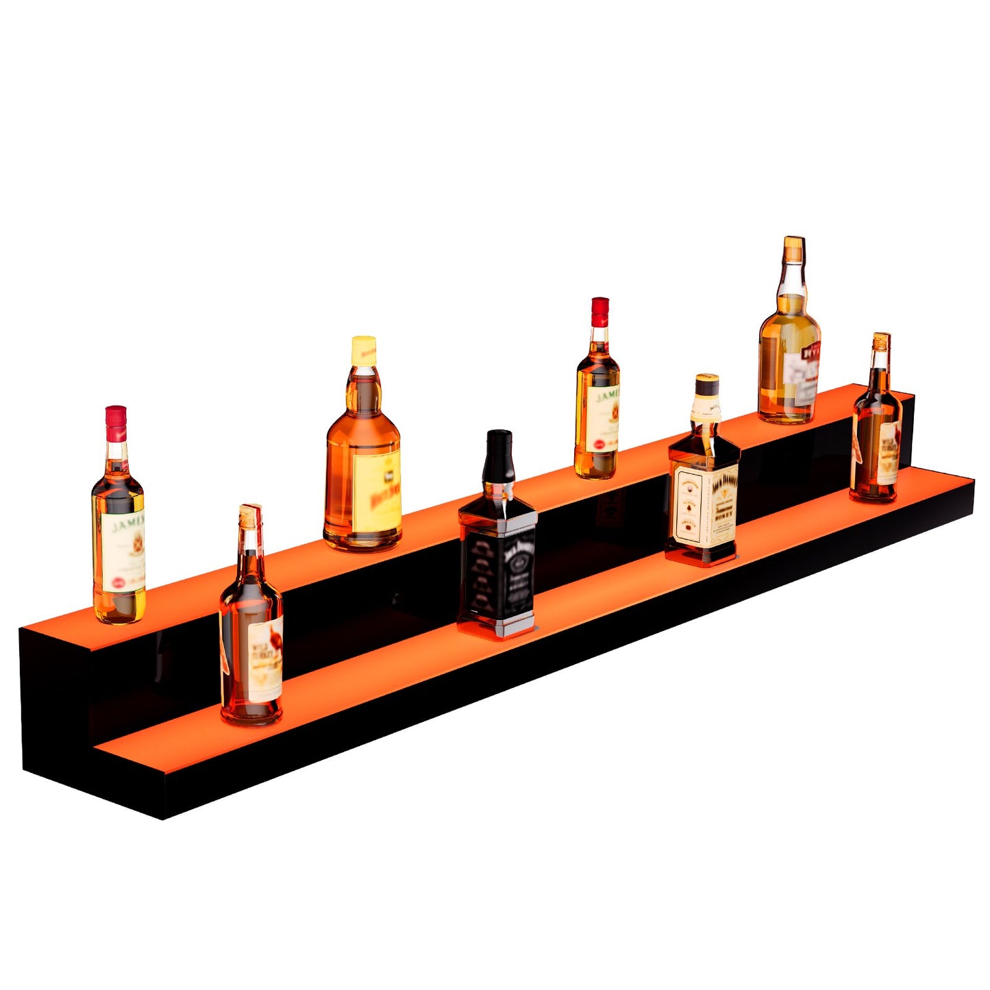 LED Lighted Liquor Bottle Display, 2 Tiers 60 Inch Commercial Illuminated Home Bar Shelf, 2 Steps Whiskey Rack Stand, Acrylic Drink Shelves with RF Remote & App Control, and Multicolor lighting
