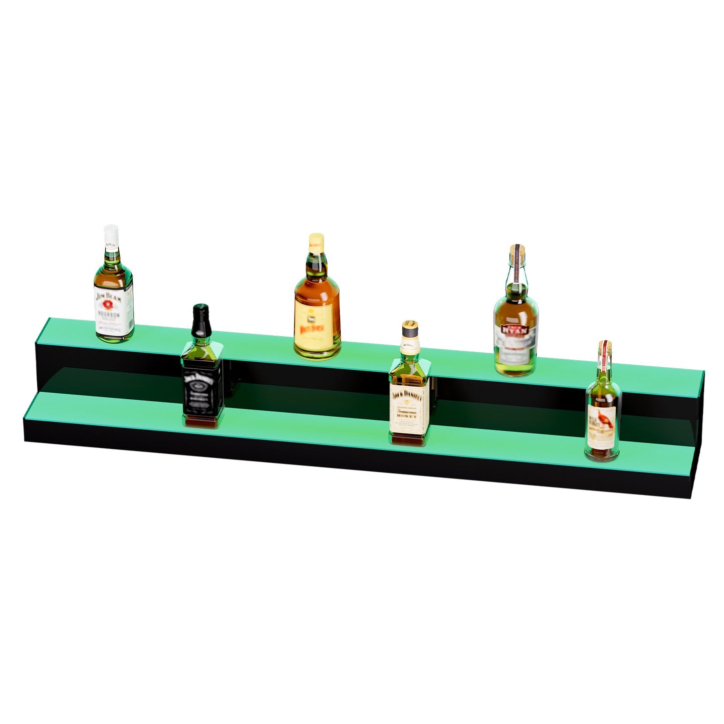 LED Lighted Liquor Bottle Display, 2 Tiers 48 Inch Commercial Illuminated Home Bar Shelf, 2 Steps Whiskey Rack Stand, Acrylic Drink Shelves with RF Remote & App Control, and Multicolor lighting