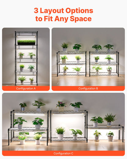 DIY Plant Shelf with Grow Lights, 180cm Tall Indoor Plant Stand with Wheels, 192W 5000K Full Spectrum Grow Lights, Heavy Duty Metal Plants Display Rack, Flower Pot Holder for Seed Starting