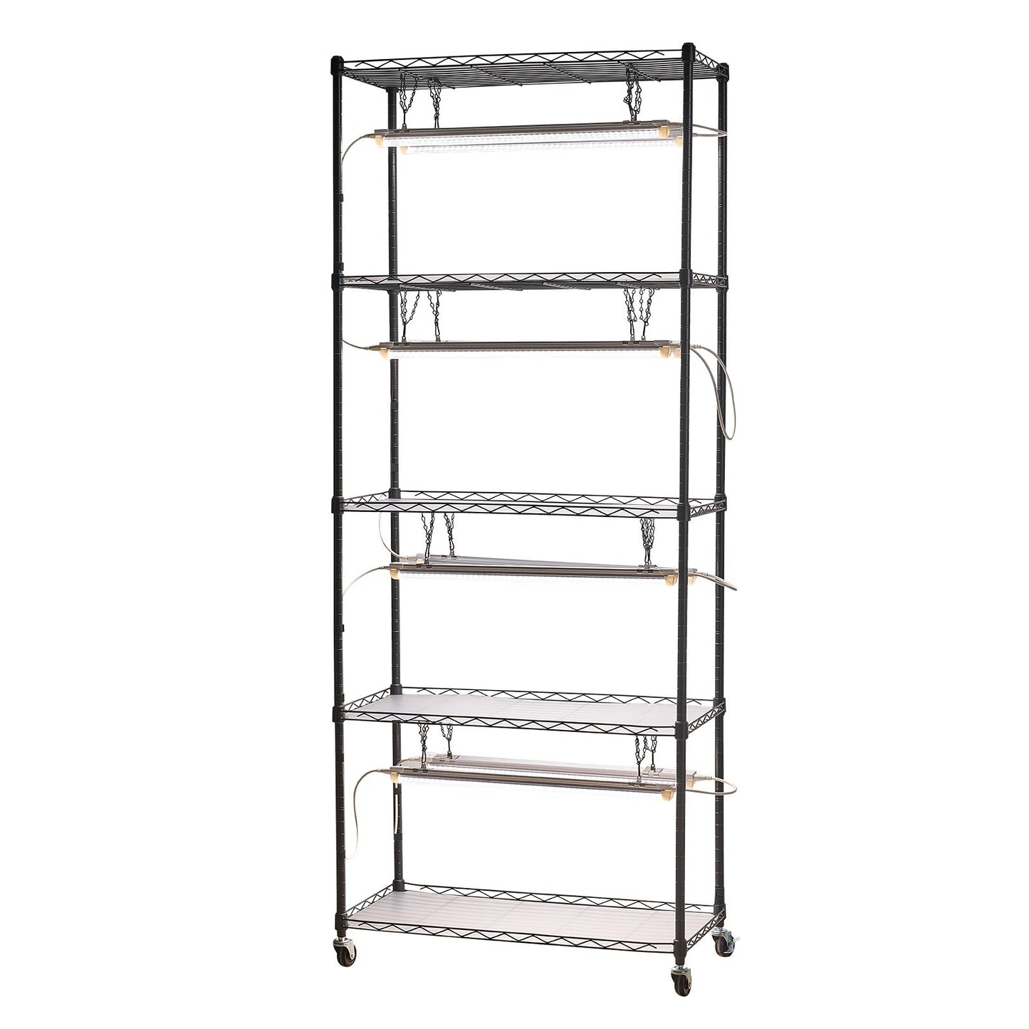 DIY Plant Shelf with Grow Lights, 180cm Tall Indoor Plant Stand with Wheels, 192W 5000K Full Spectrum Grow Lights, Heavy Duty Metal Plants Display Rack, Flower Pot Holder for Seed Starting