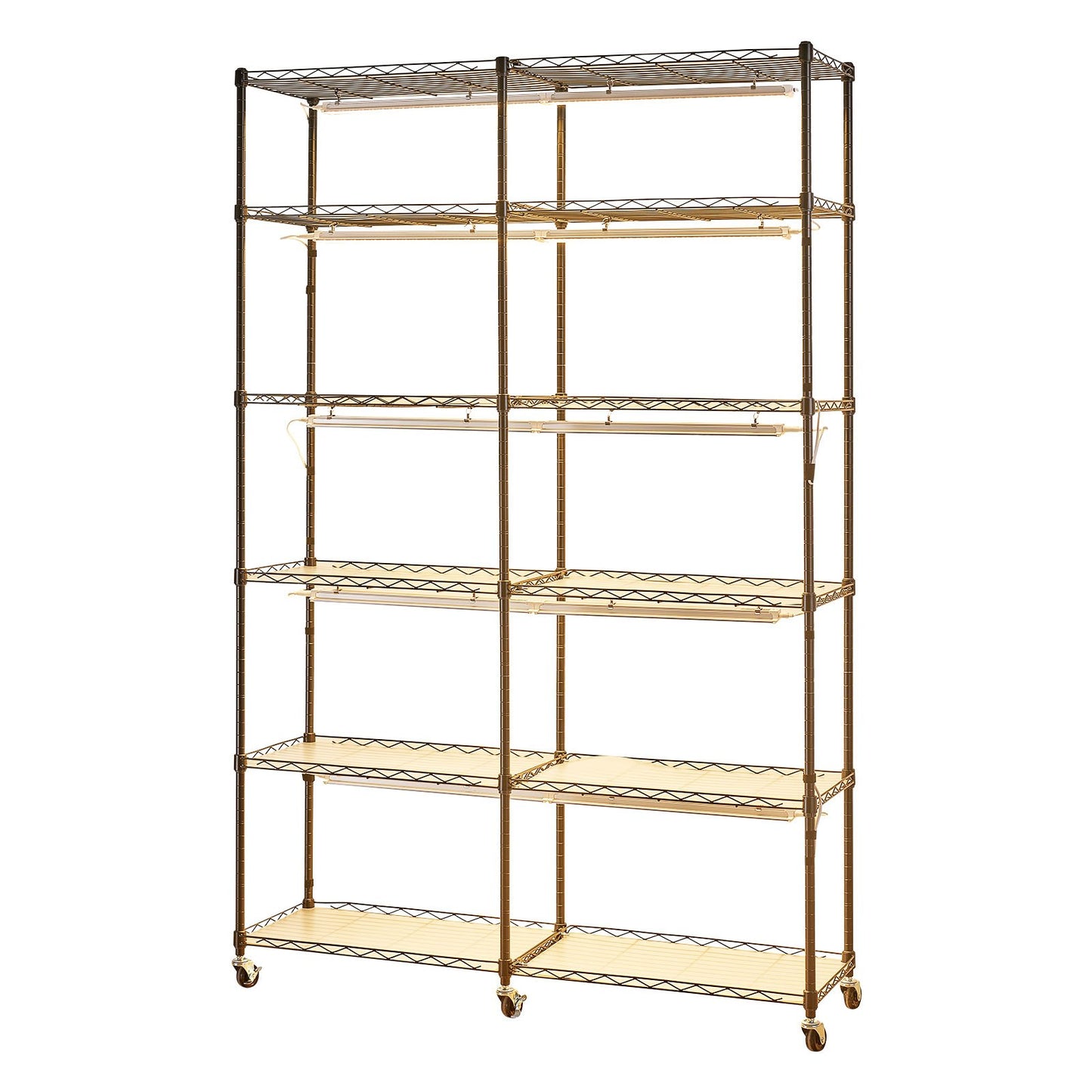 Plant Shelf with Grow Light, 6-Tier Double-Row Plant Stand, 180cm Tall Indoor Plants Display Rack with Wheels & Timer, 200W Full Spectrum Grow Lights, Metal Flower Pot Holder for Seed Starting