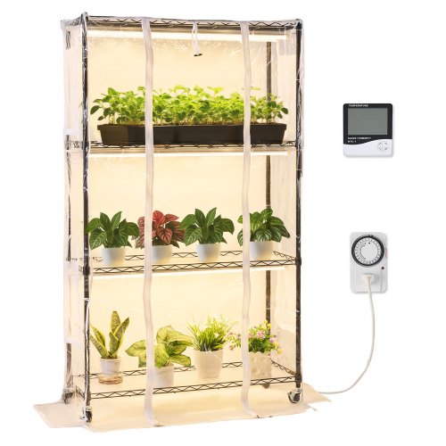 Indoor Greenhouse with Grow Light, 150cm Tall 4-Tier Plant Stand with Clear Cover, Timer & Hygrometer, 180W Full Spectrum Grow Lights, Metal Lighted Plants Shelf Holder for Indoor Plants