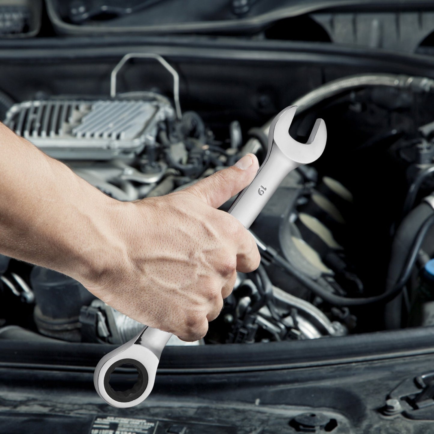 Kombinationsnyckelsats, 16-delars spärrnyckelsats med organiseringsställ, Cr-V stålnyckelsats metrisk 8 mm till 24 mm, idealisk för allmänt hushåll, garage, verkstad, bilreparationer, nödsituationer