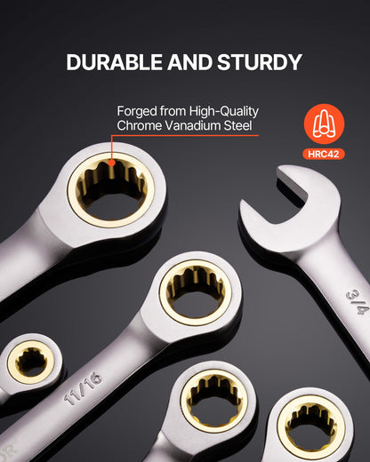 Combination Wrench Set, 24-Piece Ratcheting Wrench Set with Organizer Rack, Cr-V Steel Wrench Set SAE 1/4" to 7/8", Metric 8 mm to 19 mm, Ideal for General Household, Auto Repairs, Emergency