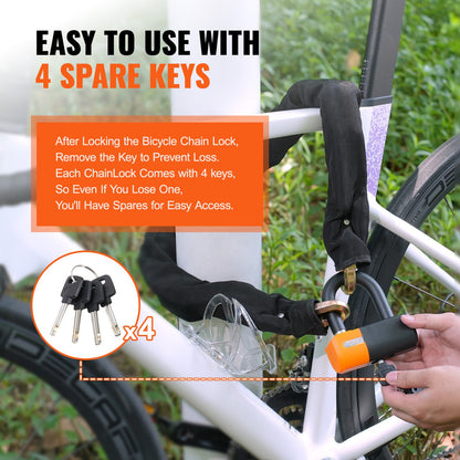 Cykelkedjelås, 3,28 fot cykelkedjelås med 4 nycklar, kraftiga metallstål stöldskyddslås med hög säkerhet, perfekt för cykel, motorcykel, skoter, dörr, staket eller grind, 14 mm