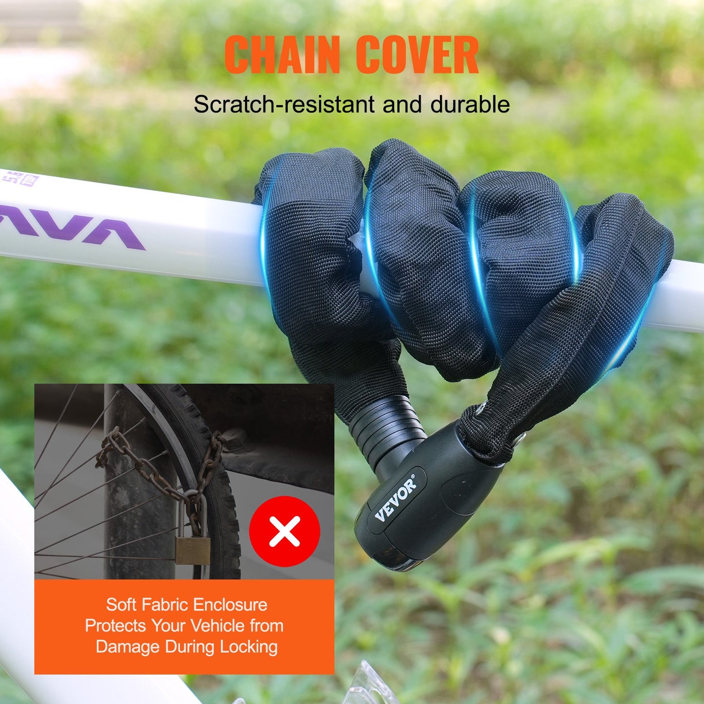 Cykelkedjelås, 1,2 m kombinationscykelkedjelås med 4 nycklar, kraftiga stöldskyddslås med hög säkerhet, perfekt för cykel, motorcykel, skoter, dörr, staket eller grind, 8 mm