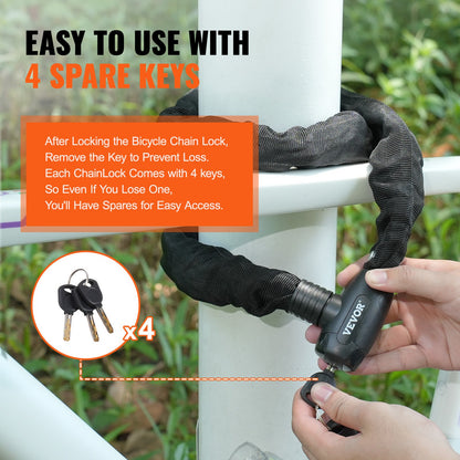 Cykelkedjelås, 1,2 m kombinationscykelkedjelås med 4 nycklar, kraftiga stöldskyddslås med hög säkerhet, perfekt för cykel, motorcykel, skoter, dörr, staket eller grind, 8 mm