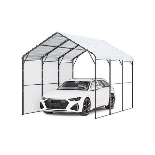 Heavy Duty Metal Carport, 10' x 15' Outdoor Carport with Galvanized Steel Frame & Roof, Car Tent Garage Shade with Removable Sidewalls, Multi-Use Car Shelter for Pickup, Boat, Car & Tractors