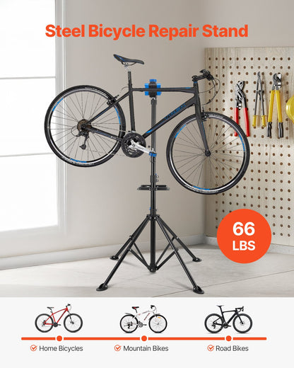 Bike Repair Stand, 66 lb Heavy-duty Bicycle Work Stand with 32.8-56.6 in Adjustable Height & Magnetic Tool Tray, Foldable Bicycle Maintenance Rack, Shop Home Mechanics for Mountain & Road Bike