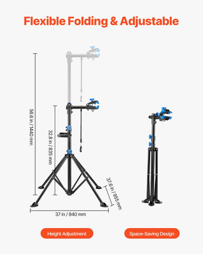 Bike Repair Stand, 66 lb Heavy-duty Bicycle Work Stand with 32.8-56.6 in Adjustable Height & Magnetic Tool Tray, Foldable Bicycle Maintenance Rack, Shop Home Mechanics for Mountain & Road Bike