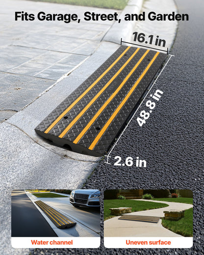 Car Driveway Rubber Curb Ramp, 15 Tons Load Capacity, 66 mm Rise Curbside Bridge Ramp with Yellow Reflective Strips, Suitable for Loading Dock, Warehouse, Garage, Sidewalk (1 Pack)