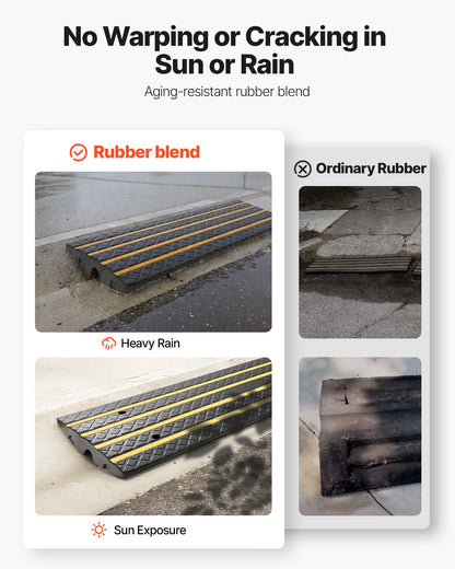 Car Driveway Rubber Curb Ramp, 15 Tons Load Capacity, 66 mm Rise Curbside Bridge Ramp with Yellow Reflective Strips, Suitable for Loading Dock, Warehouse, Garage, Sidewalk (1 Pack)