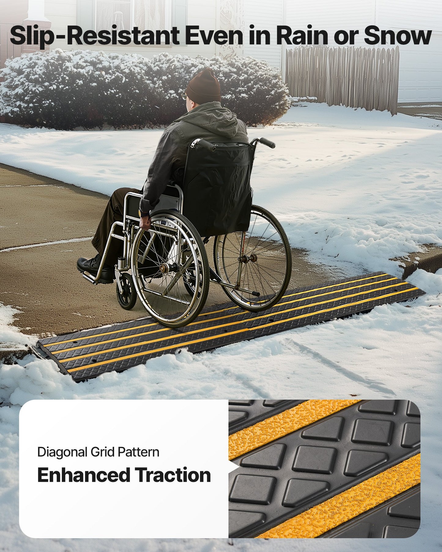 Car Driveway Rubber Curb Ramp, 15 Tons Load Capacity, 66 mm Rise Curbside Bridge Ramp with Yellow Reflective Strips, Suitable for Loading Dock, Warehouse, Garage, Sidewalk (1 Pack)