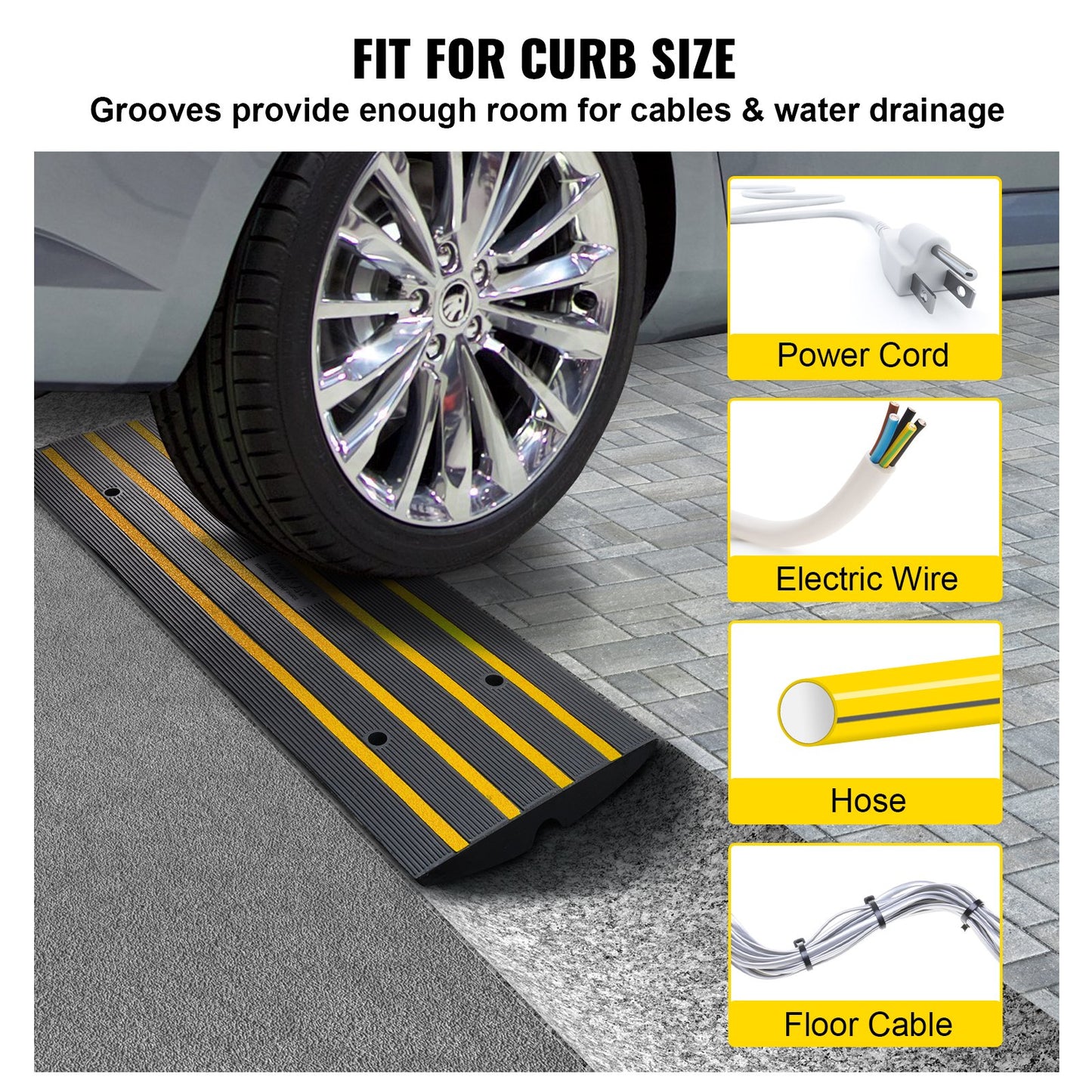 Curb Ramp, 2.6" Rise Rubber Driveway Ramps, Heavy Duty 33069 lbs Weight Capacity Threshold Ramp, Curbside Bridge Ramps for Loading Dock Garage Sidewalk, Expandable Full Ramp Set