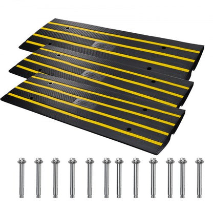 Curb Ramp Rubber Driveway Ramp 3 Pack 2.6" Rise 15T Load Threshold Ramp