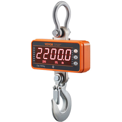 Digital Crane Scale, 2200 lbs/1000 kg, Industrial Heavy Duty Hanging Scale with Remote Control, Cast Aluminum Case & LED Screen, High Precision for Construction, Factory, Farm, Hunting (Orange)
