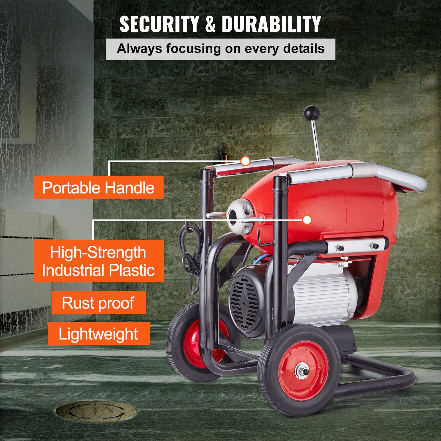 Drain Cleaner Machine 3657.6 cm x 1.52 cm 1100W Sectional Snake Auger Manual Feed
