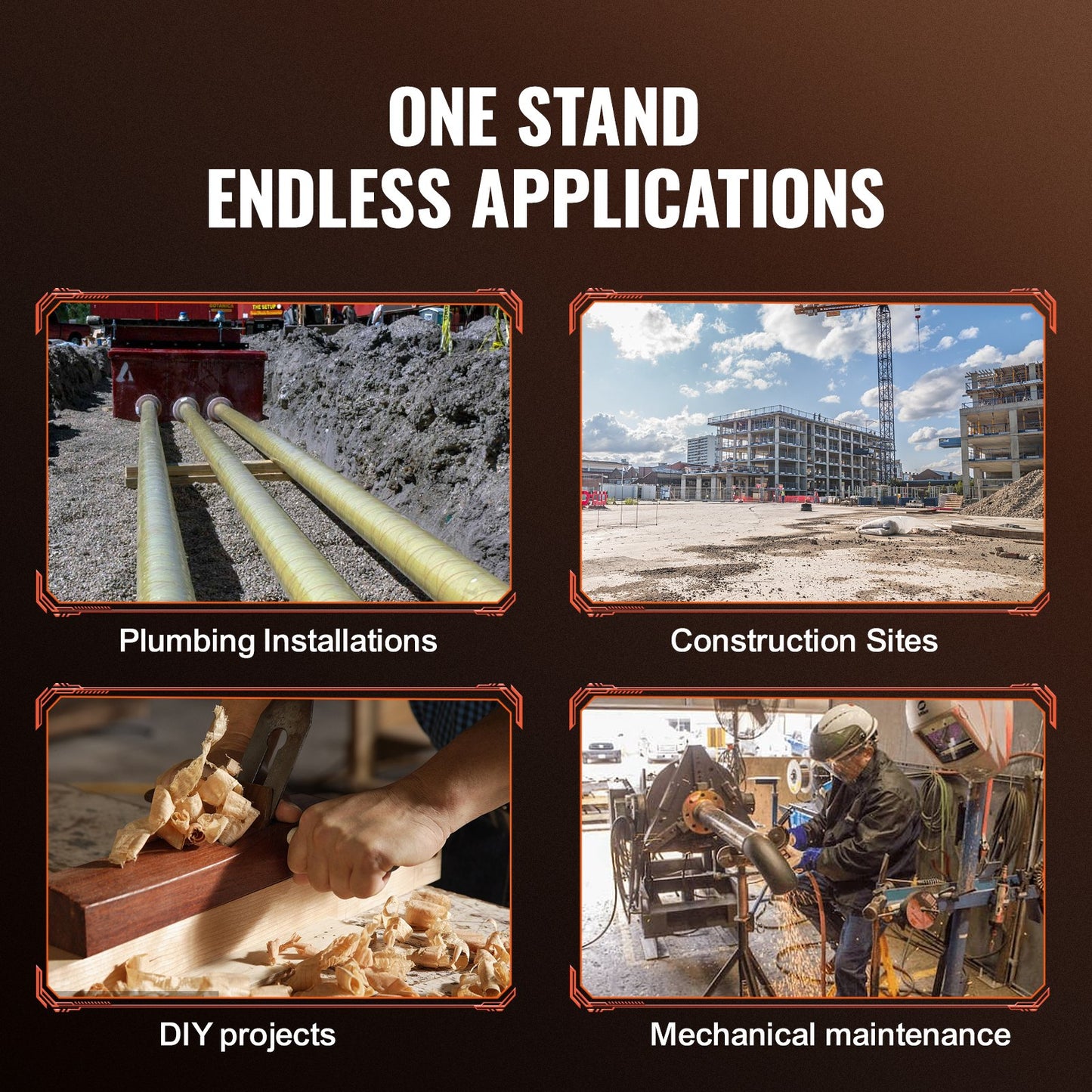 Pipe Stand, 1133.9 kg Heavy Duty Pipe Jack Stands, 69.1-132.1 cm Height Adjustable V Head Pipe Stand, 45# Steel Folding Jack Stand for 1.3-30.5 cm Pipes