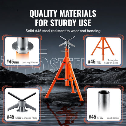 Pipe Stand, 1133.9 kg Heavy Duty Pipe Jack Stands, 69.1-132.1 cm Height Adjustable V Head Pipe Stand, 45# Steel Folding Jack Stand for 1.3-30.5 cm Pipes
