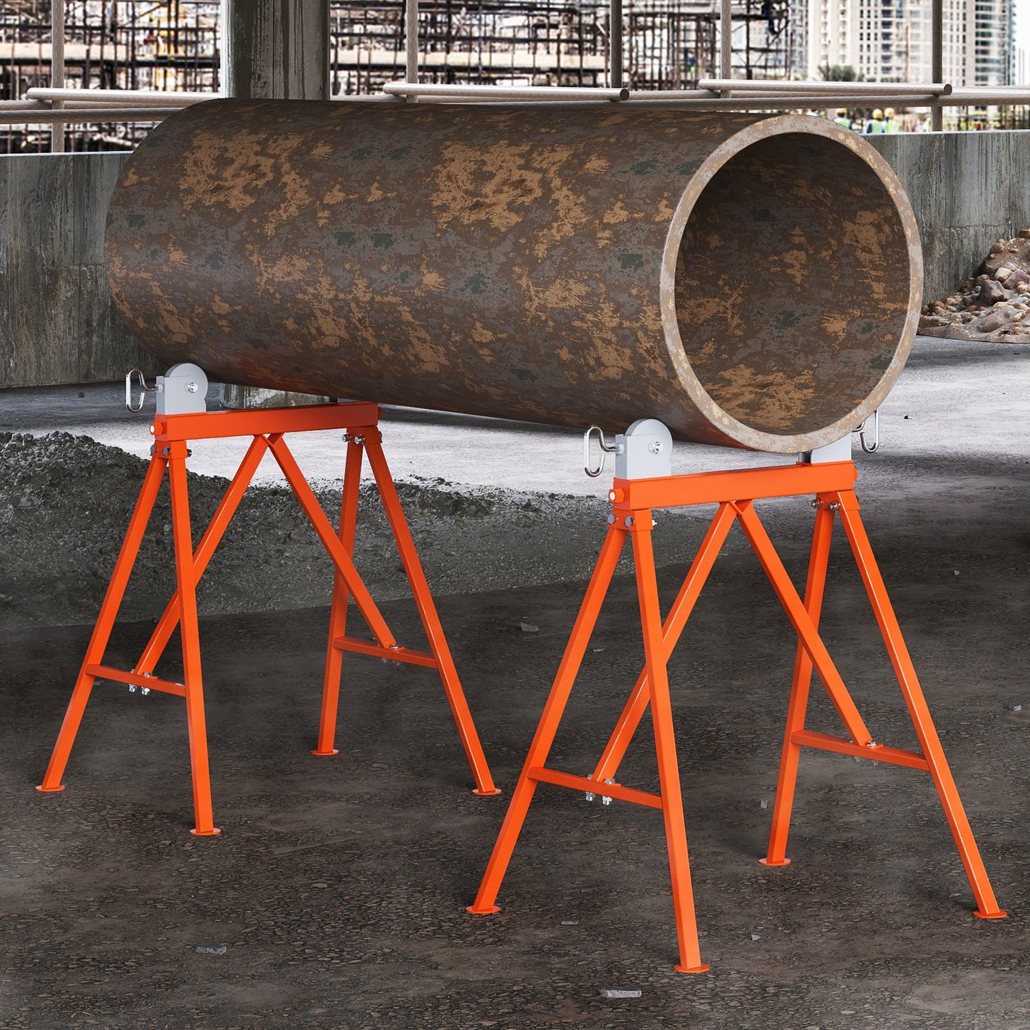 Pipe Stand with Roller Head 1134 kg Load for 5.1-91.4 cm Pipes 45# Steel