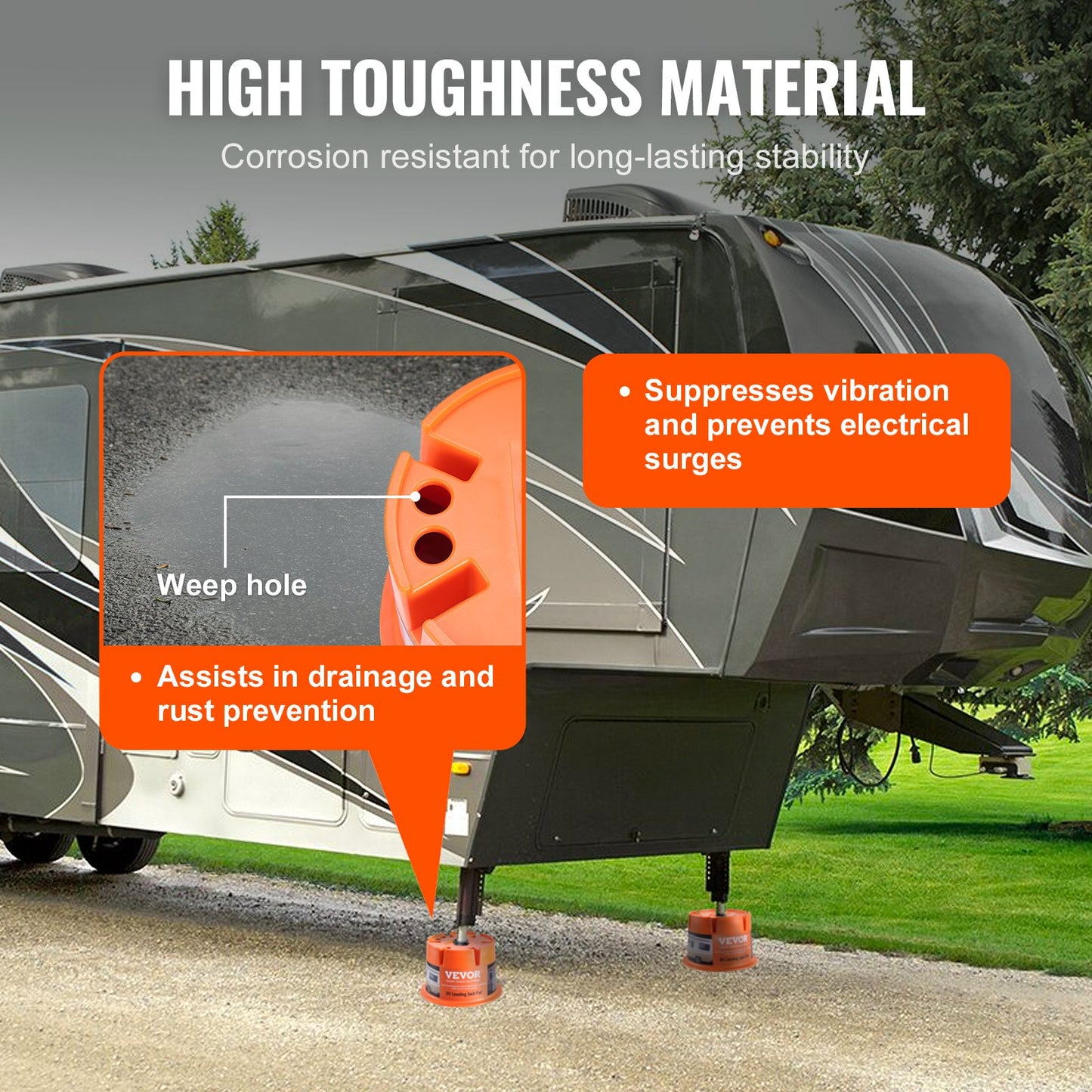 Domkraftsblock, 900 kg kapacitet per husbil, nivåutjämningsblock i högkvalitativ polypropylen för husbilar, resetillbehör för husbilar, kan användas för alla typer av domkrafter, stolpar, fot och femte hjul, 2-pack