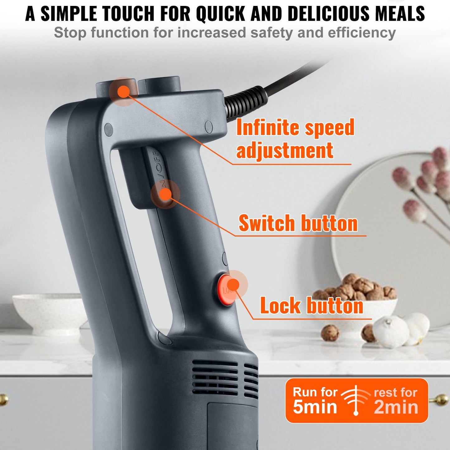 Kommersiell stavmixer, 750 watt kraftig handmixer, köksstavsmixer med variabel hastighet och kniv i 304 rostfritt stål, bärbar multifunktionell mixer för soppa, smoothie, puré, barnmat