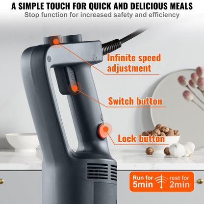 Commercial Immersion Blender, 500 Watt Heavy Duty Hand Mixer, Variable Speed Kitchen Stick Mixer with 304 Stainless Steel Blade, Multi-Purpose Portable Mixer for Soup, Smoothie, Puree, Baby Food