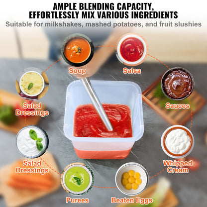 Commercial Immersion Blender, 500 Watt Heavy Duty Hand Mixer, Variable Speed Kitchen Stick Mixer with 304 Stainless Steel Blade, Multi-Purpose Portable Mixer for Soup, Smoothie, Puree, Baby Food