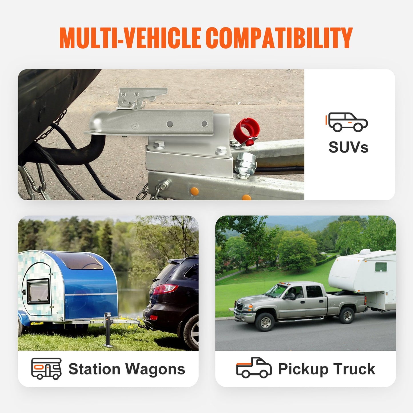 Rak släpvagnskoppling, för 2-tums dragkula, 2-tums kanal, 3500 lbs kapacitet, Kraftig släpvagnskoppling, Idealisk för bogsering av kombivagnar, pickupbilar, stadsjeepar, förzinkad yta