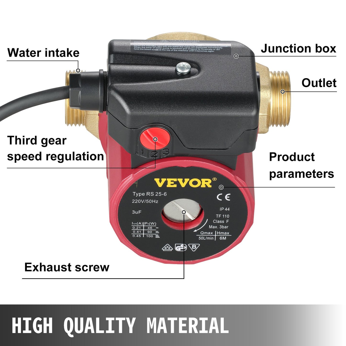 Hot Water Circulation Pump 15 mm(0.6-Inch) 220V 20 L/min(5.3 GPM) 90W Water Booster Pump 0.8A for Bar Electronic Automatic Home Shower Washing Machine