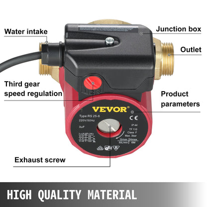 Hot Water Circulation Pump 15 mm(0.6-Inch) 220V 20 L/min(5.3 GPM) 90W Water Booster Pump 0.8A for Bar Electronic Automatic Home Shower Washing Machine