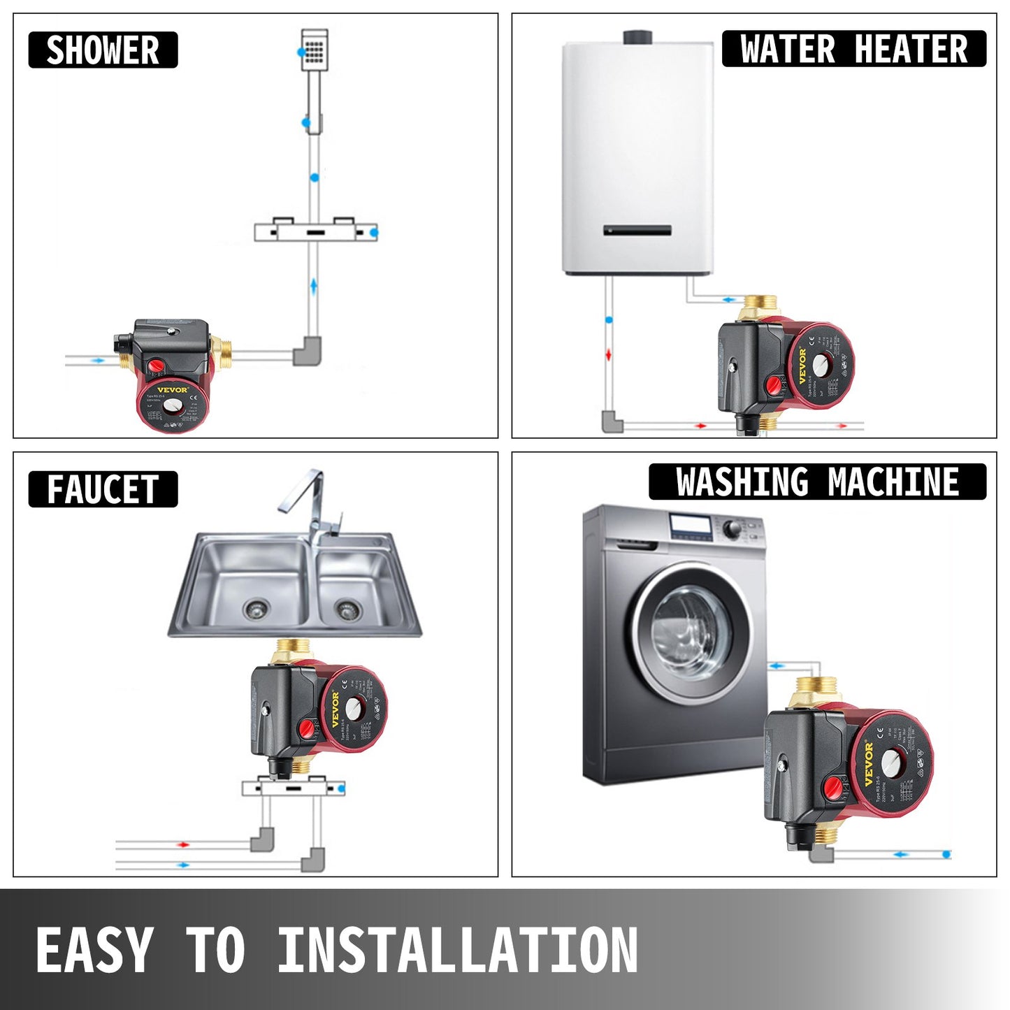 Hot Water Circulation Pump 15 mm(0.6-Inch) 220V 20 L/min(5.3 GPM) 90W Water Booster Pump 0.8A for Bar Electronic Automatic Home Shower Washing Machine