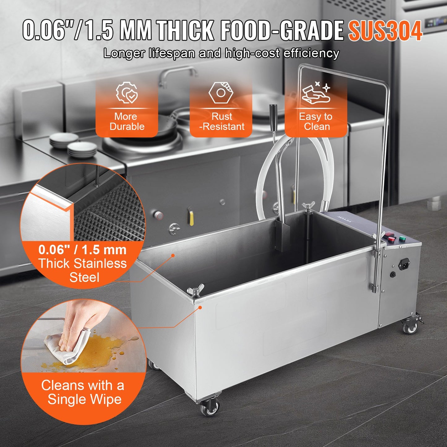 Mobilt fritösfilter, 55 liters oljetankkapacitet, oljefiltreringssystem med 10 l/min oljefiltreringshastighet, mobilt fritösoljefiltreringssystem med svängbara hjul, oljeslang för restaurang- och hamburgerrestauranger