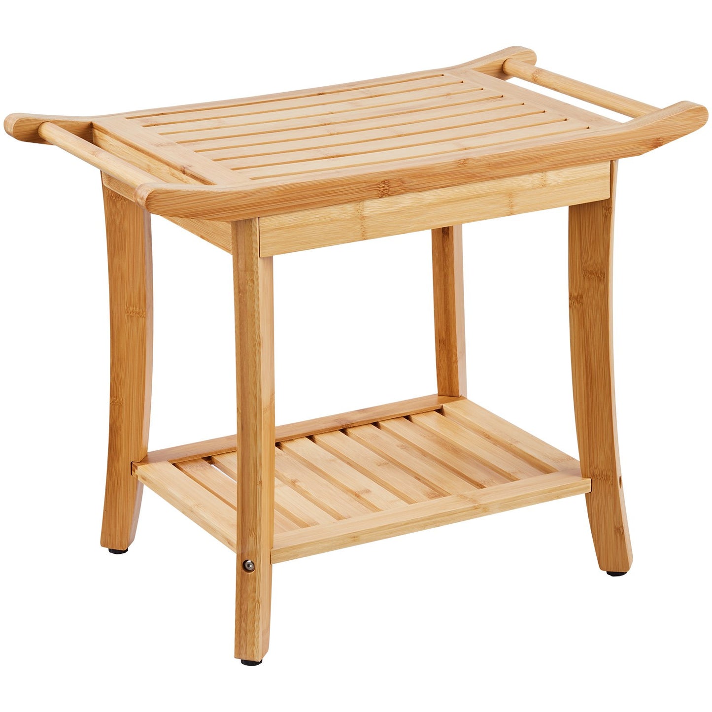 Bamboo Shower Bench, 24 x 13.8 x 18.9 in, Waterproof Shower Stool Chair with Storage Shelf Handle, 300 lbs Load Capacity Spa Bath Seat Organizer, for Adults Seniors Women Elderly Indoor Outdoor