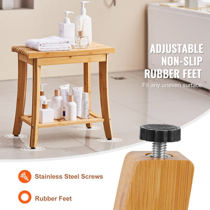 Bamboo Shower Bench 48.5 x 28.7 x 46.5 cm Shower Stool Chair for Bathroom